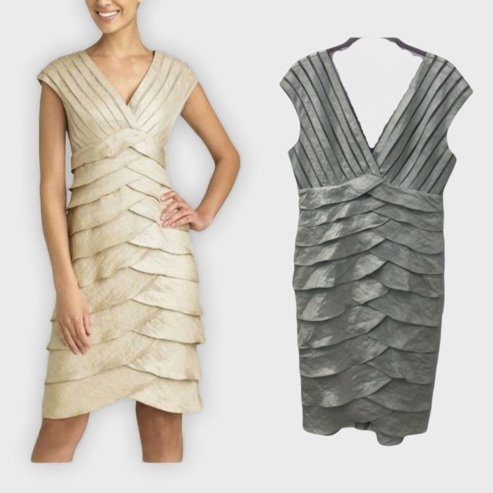 Adrianna Papell Shutter Pleat Satin Dress green